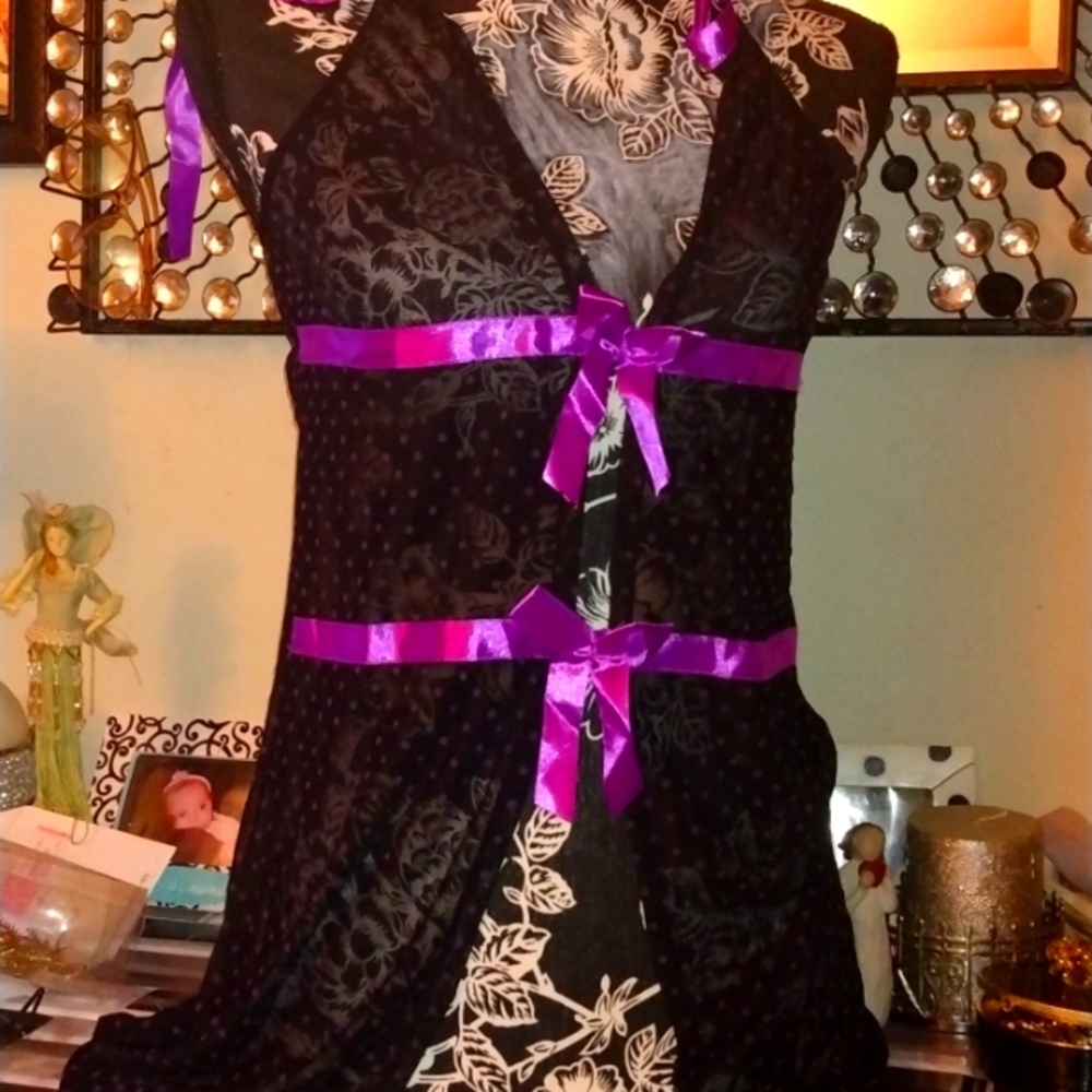 so sheer and sexy NWOT baby doll lingerie black w/purple accents